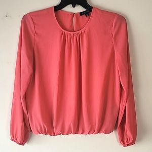 Tommy Hilfiger Blouse long sleeve round neck Bubble Hem orange SZ M